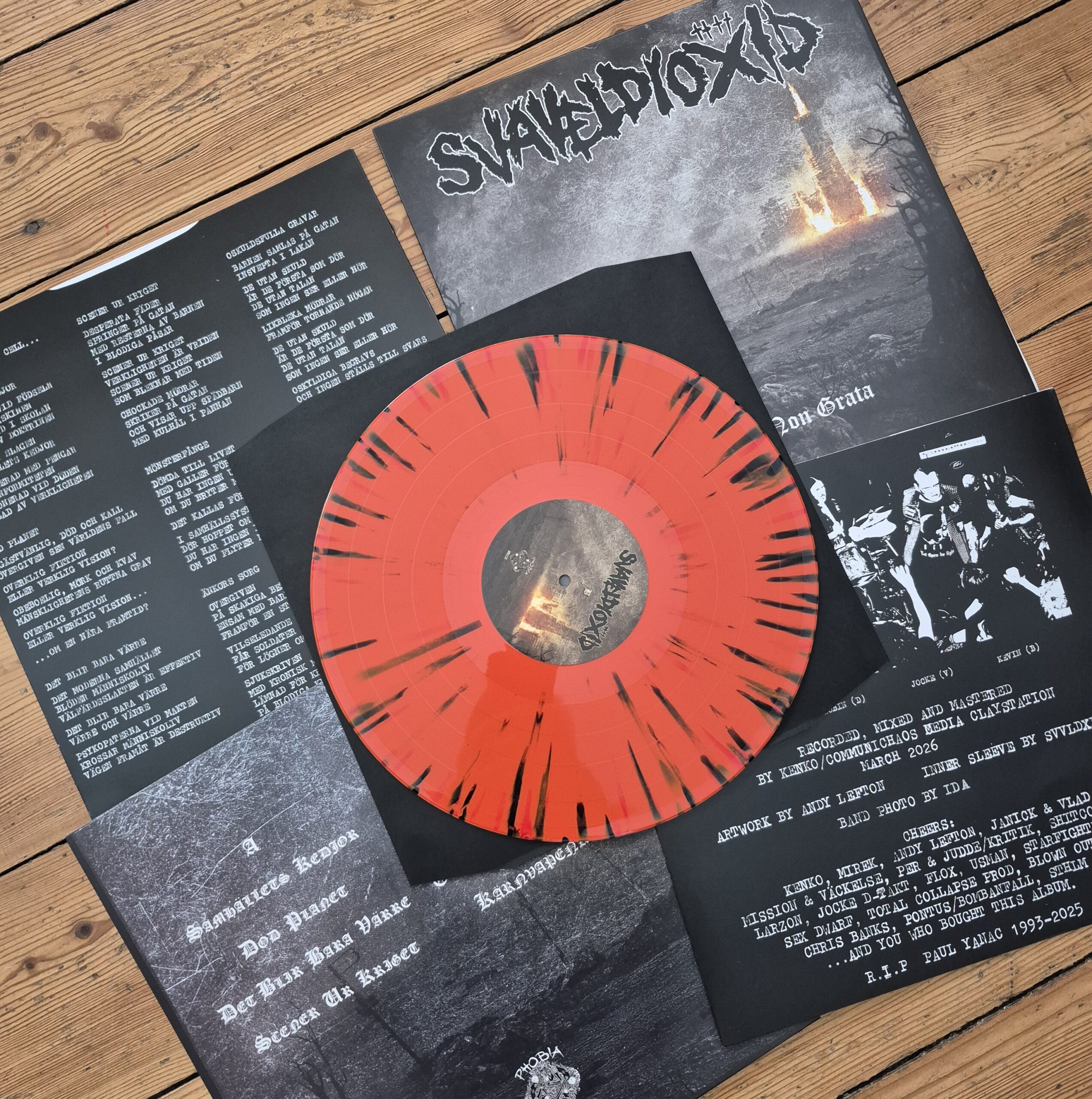 PR335 KINETIC ORBITAL STRIKE - The Terrifying Power Of Bombardment LP PR333 SVAVELDIOXID - Persona Non Grata LP (limit - orange w/ black and red splatter) - Image 2